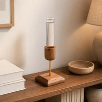Desktop Glass Test Tube Vase Vertical Design Wood and Glass Vase Compact Size Home Decor