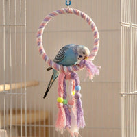 Parrot Swing Triangle Rope Perch, Colorful Parrot Gnaw Toy with Hanging Bell, Bird Swing and Grind Beak Toy for Parrot Cage Accessory