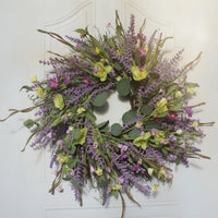 Artificial Lavender Wreath Faux Spring Wreath with Mixed Blossoms Outdoor for Front Door