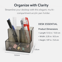 Clear Acrylic Pen Organiser and Brush Holder, Multi Compartment Desk Organizer, Desktop Storage for Organization