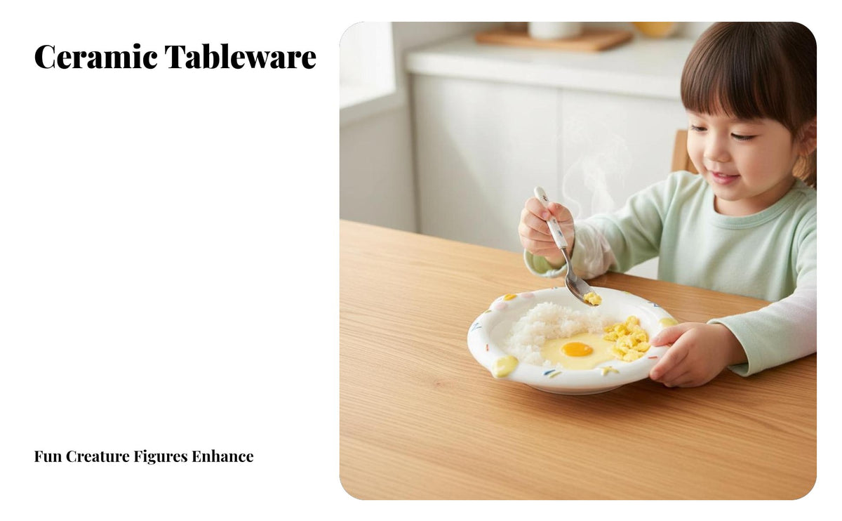Cartoon Ceramic Dinnerware Set, Lying Goose Bowl & Plate, Cute Tableware for Kids, Colorful Underglaze, Creative Home Use