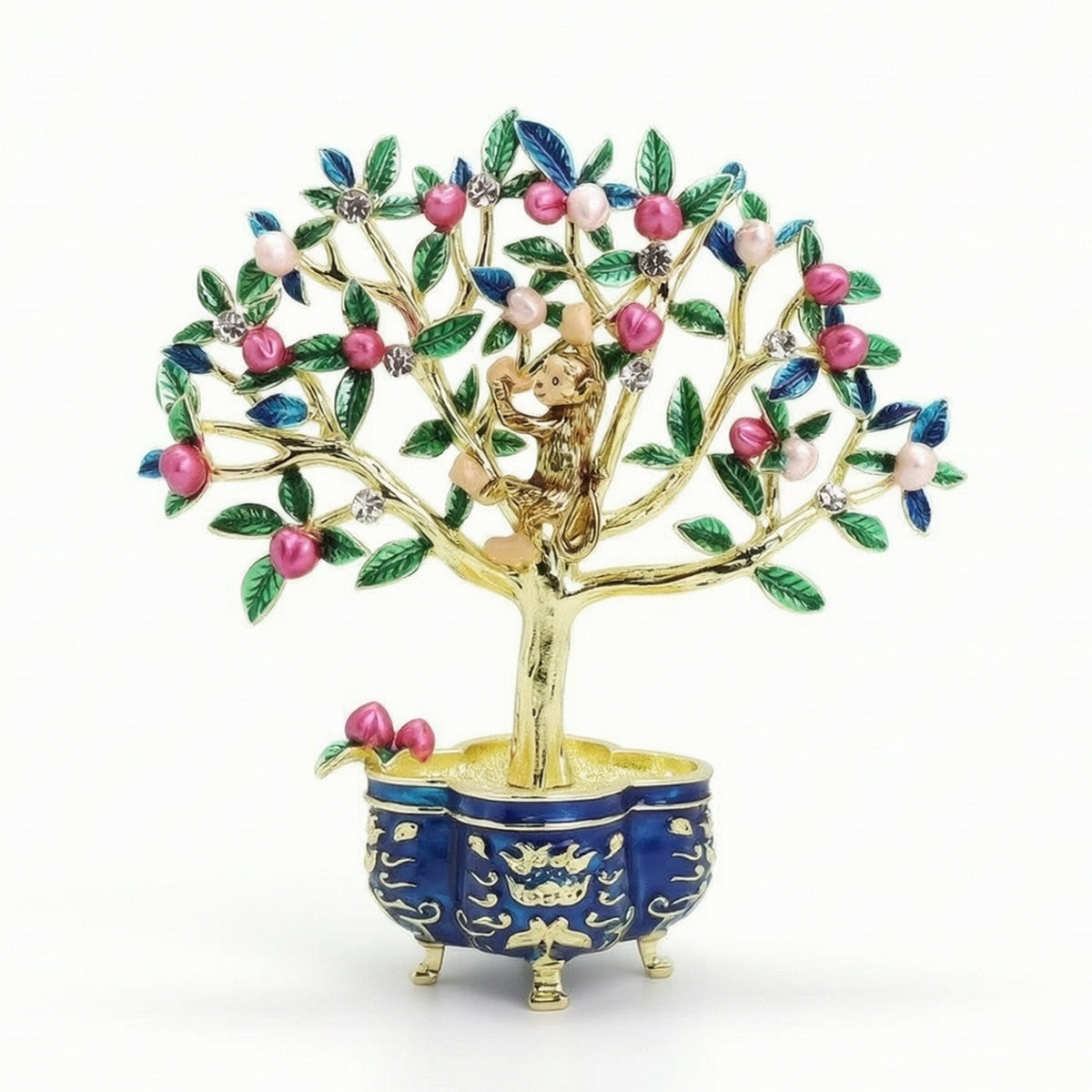Peaches Tree with Golden Simian-Tone Peaches Tree Ornament Enamel-Style Sculpture for Homeowners, Entryway Table