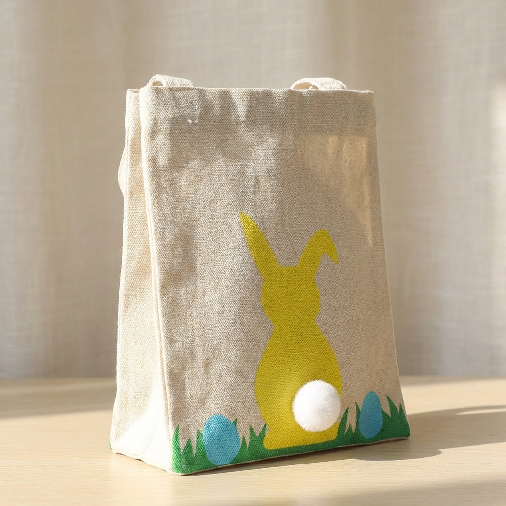 Easter Bunny Easy-Carry Tote-Carry Handle Cuddly Tail Bunny Bag Soft Material children's Treats Tote for Children, Young Children, Gift Giving