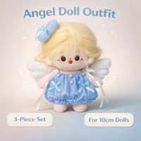 Baby Doll Clothes 3 Piece Angel Outfit Set for 10cm Miniature Size, Complete Wardrobe with Dress Back Attachments and Underwear