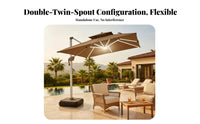 Double-Headed Cantilever Umbrella Protection Double Head Garden Umbrella Aluminum Alloy Frame Twin Canopy Solar Lighted Parasol for Homeowners, Deck