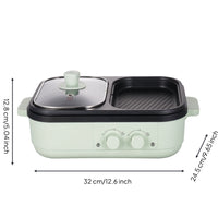 Multi-Function Electric Hot Pot with Grill Fast Heating 2 in 1 Hot Pot Grill Easy to Clean Two-Section Electric Cooker Low Smoke for Tabletop, Dining