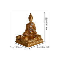 Intricate Details Buddha Tealight Holder Jeweled Accents Meditating Buddha Figurine Spiritual Decor Tabletop Statue Artisanal Look for Buddhists, Meditation Practitioners, Mindfulness Practice Enthusiasts, Living Room, Office, Entryway