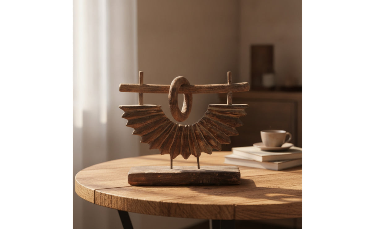 Wood Tabletop Sculpture Wood Statue with Base Handcrafted Wooden Table Decor for Living Room, TV Cabinet, Reception Area