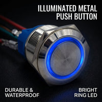 22mm Waterproof Metal Push Button Switch with LED circle Light, Stainless Steel Panel Mount for Electrical Equipment and Machinery
