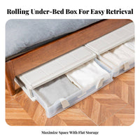 With casters Wheeled Under-Bed Bin Large Capacity Wheeled Underbed Container Space-Saving Organizer Box Lowsilhouette Design for Students, Homeowners, Bedroom, Dorm Room, Closet, Basement