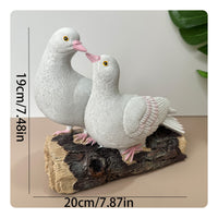 Dove Figurine Pair Feather Detailed Resin Dove Statue Bark-Like for Courtyard
