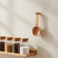 Beech Wood Wooden Measuring Spoon Round Bowl Measuring Spoon with Hanging Hole Accurate Eco-Friendly for Bakers, Home Cooks, Cooking