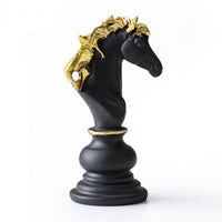 Horse Chess Piece Figurine Gold-Accented Horse Chess Piece Statue Resin Sculpture for Collectors