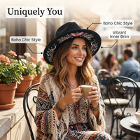 Cowboy Hat Women Cowgirl Sun with Tie Dye Butterfly Print, Polyester Felt Wide Brim for Beach Wear and Protection, Western Style