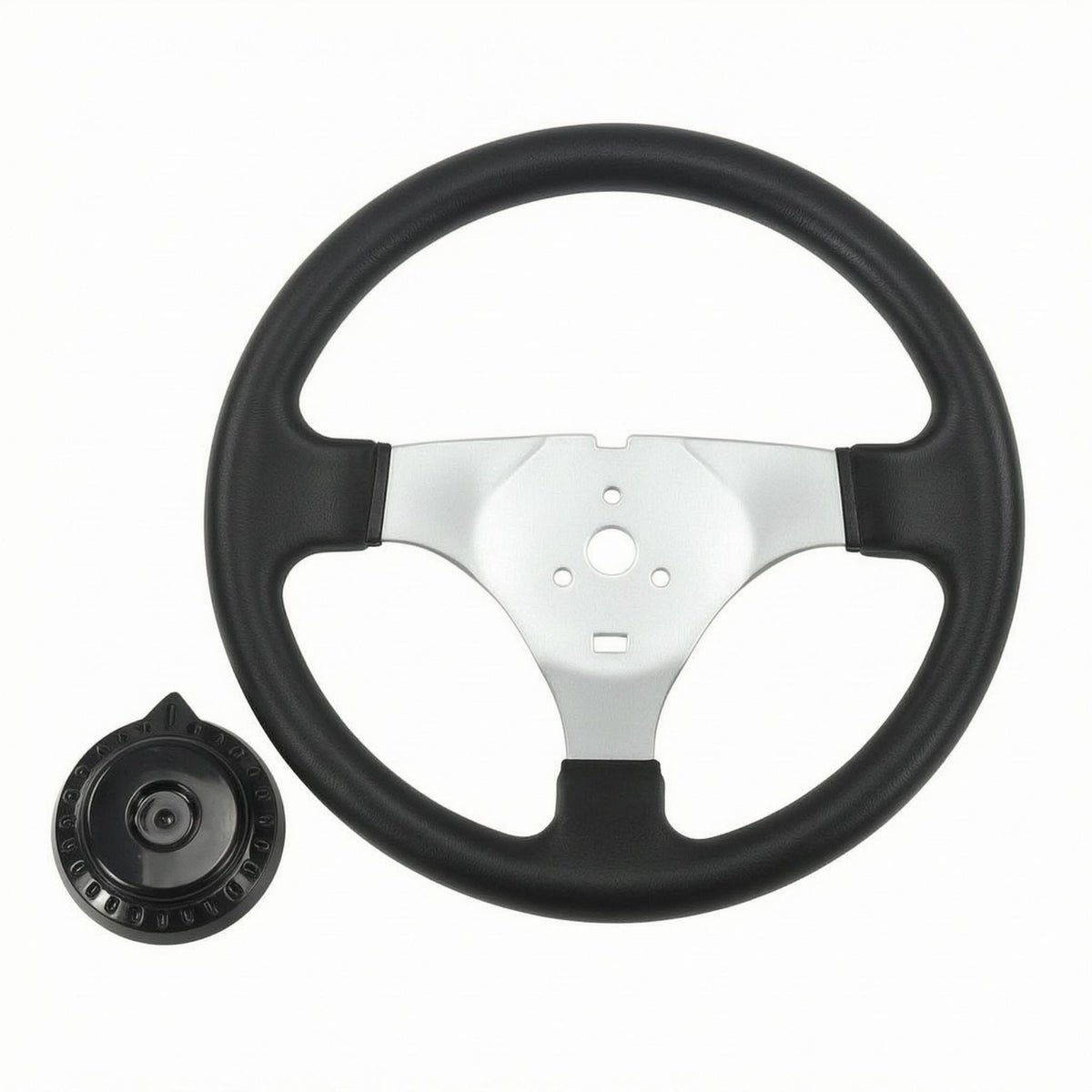 Thick Rim 300 Mm Steering Wheel Silver Central Section Three-Spoke Steering Wheel Hub Adapter Included Vehicle Part Comfortable Grip for Karting, ATVs, Farm Vehicles, Electric Cars