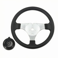 Thick Rim 300 Mm Steering Wheel Silver Central Section Three-Spoke Steering Wheel Hub Adapter Included Vehicle Part Comfortable Grip for Karting, ATVs, Farm Vehicles, Electric Cars