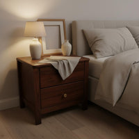 Solid Wood Bedside Cabinet Two-Drawer Nightstand Rounded Edges Bedroom Furniture for Beside Bed