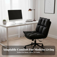 360-Degree rotate Armless Upholstered rolling Chair Height Adjustable Upholstered Rolling Chair Ergonomic assistance Vanity Stool dense foam padding for Students, Home Office Workers, Adults, Study Room, Bedroom