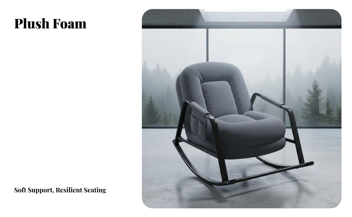 Upholstered Rocking Lounger Ergonomic Design Upholstered rocking chair with Footrest Soft Padded padding Living Room Seating for Homeowners, Balcony, Bedroom