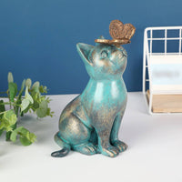 Cat Statue with Butterfly Distressed Cat Figurine with Butterfly Artistic Pet Memorial Statue for Gardeners, Garden, Patio