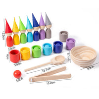 Hand-Eye Coordination Ball and Cup Game Fine Movement Skill Development Color Sorting Toy Natural Wood for Preschoolers, Toddlers