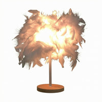 Feather Table Lamp Corded Feather Bedside Lamp Round Base Housing Lighting for Tabletop