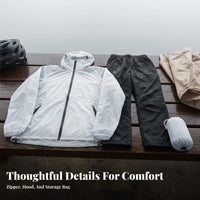 Lightweight Raincoat Set Breathable Two-Piece Rain Suit Portable 2 Piece Waterproof Suit for Cyclists, Hikers, Biking, Camping, Rainy Days