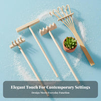 4 Pieces Small Meditation Garden Rake Set Lightweight and Portable Mini Sand Rake Set Various Shapes Tabletop Sand Garden Tool Kit for Adults, Office