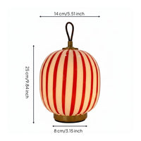 Red Striped Table Lamp Sculptural Design Lantern Style Night Home Illumination Lighting