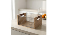 Wire Storage Basket with Wooden Handles OpenWire Mesh Top Basket with Wooden Handles Rectangular for Shelf, Desk, Pantry
