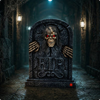 Stone-Look Tombstone with Skull Creepy Animated Tombstone Scary Halloween Tombstones Eerie for Porch