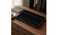 Narrow Slots 10-Compartment Watch Tray Divided Insert Watch Display Tray Lidless Black Leather