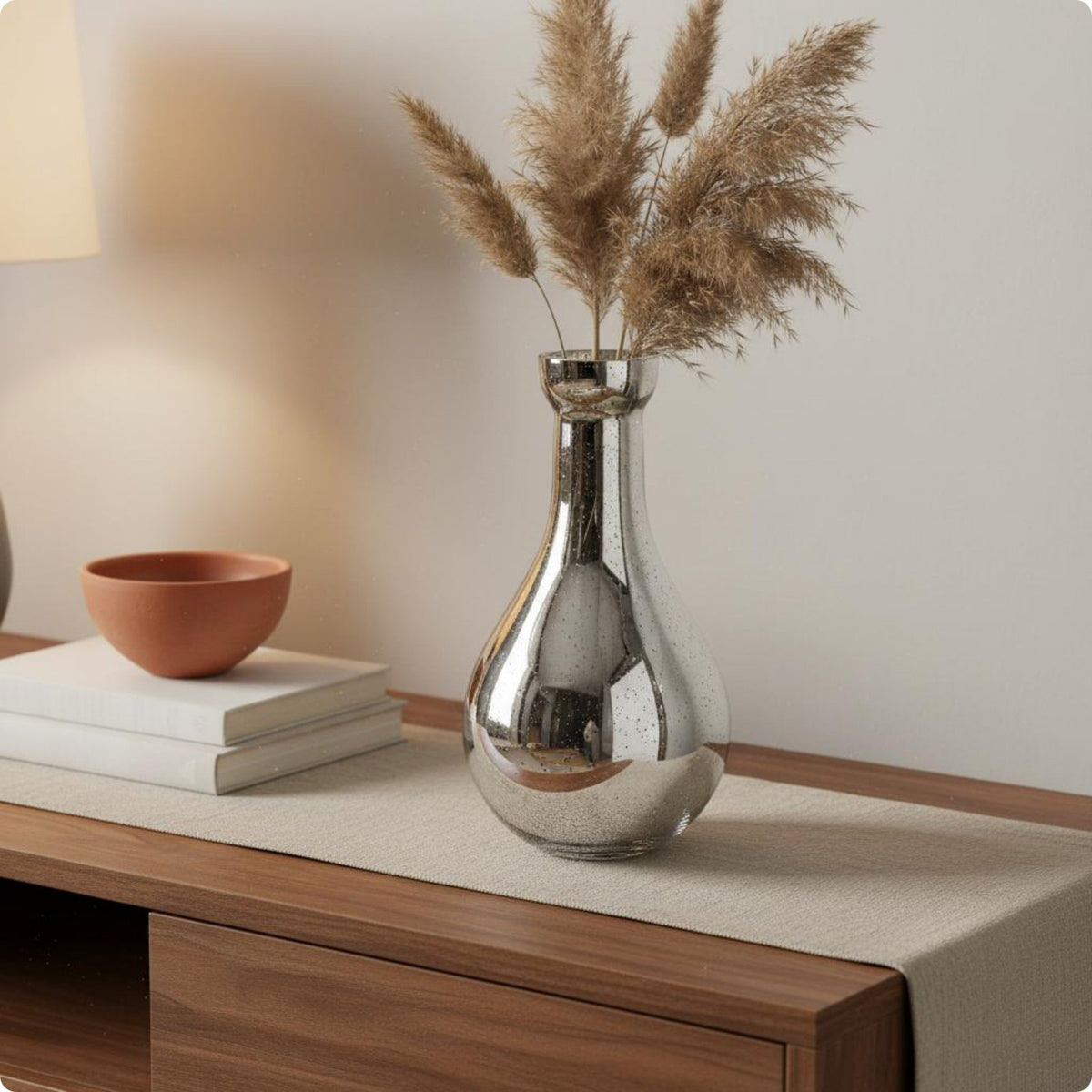 Silver Glass Vase Modern Design & Decor Decorative for Living Room