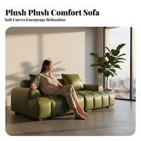 Retro Design cloud-like Leather Sofa Vintage Look 3-Seater mid-centuryera Sofa Plush Comfort Living Room Furniture Deep Seating for Homeowners, Apartment Dwellers, Office Managers, Lounge Area, Den