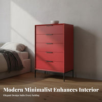 Varnish Ed Finish 5 Drawer Dresser Light Luxury Design Minimalist Storage Cabinet Fully Assembled 5-Drawer Dresser Multi-Functional for Apartment Dwellers, Homeowners, Parents, Living Room, Closet, Hallway, Nursery