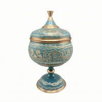 Handmade Copper Sugar Jar Pedestal Base Carved Copper Jar Enamel-Style Ornament Centerpiece