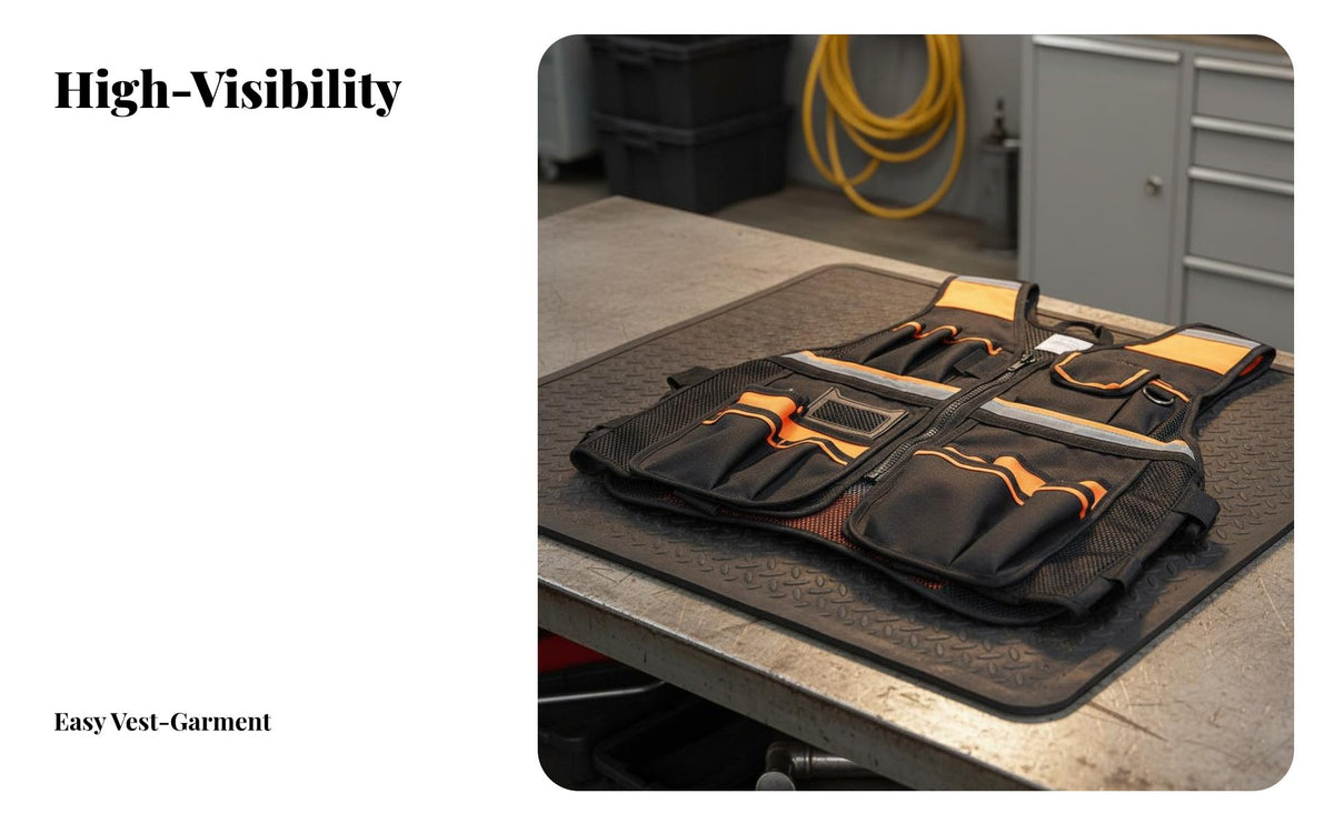 Multi-Compartment Work Vest Oxford Material Heavy Duty Tool Vest Reinforced Stitching for Mechanics, Technicians, Auto Repair, Construction, Workshop