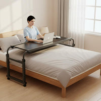 With Wheels Mobile Cross-Bed Computer Table Heavy-Duty Steel Frame Adjustable Rolling Overbed Desk Easy Assembly Height Adjustable Bedside Workstation Slim Base Design for Students, Bedroom