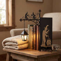 Clamp-on Bookshelf Ornament with Lantern Wrought-Iron Hanging Lantern with Bracket Antique-Inspired Display Lamp Ambient for Reading Corner