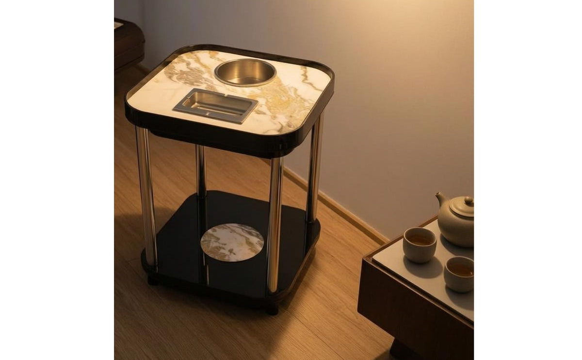 Board Top Mahjong Side Table Stainless Steel Game Side Table Rounded Corners Lower Shelf