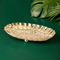 Decorative Oval Tray Shallow Tabletop Decor Fluted Rim