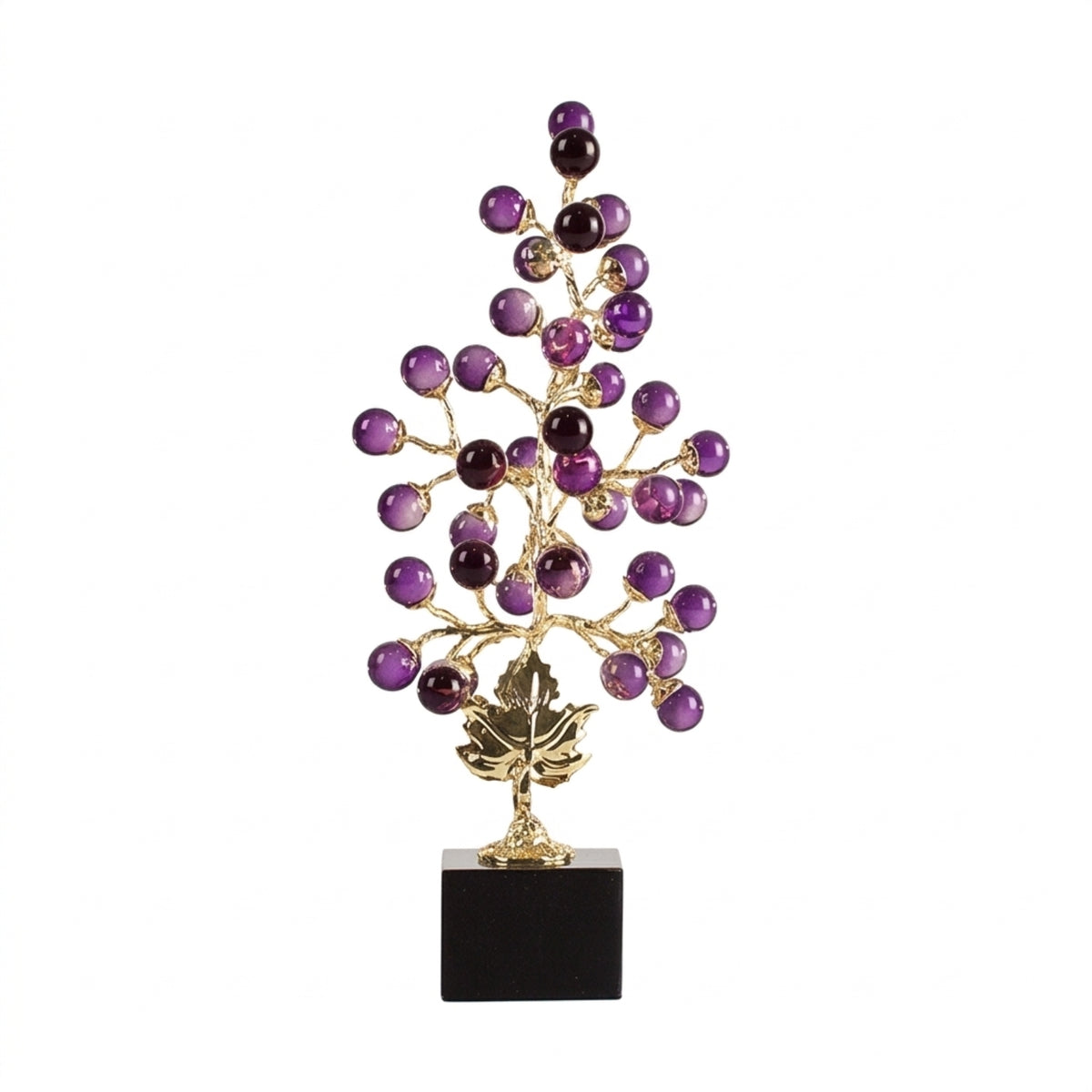 Crystal Grape Tree with Pedestal Tabletop Grape Tree Ornament Glossy Fruit Ornament for TV Cabinet