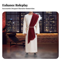 3 Pieces Full-Length Design Biblical Robe Set Long-Sleeved Biblical Robe and Headpiece Set Oversized Scarf Religious Outfit Comfortable Fit for Adults, Cosplayers, Church Members, Halloween, Stage Performance, Nativity Plays