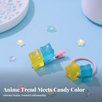 Anime Cosplay Hair Accessory Luminous Anime Design Hair Fastener Blue and Yellow Cube Barrette Cute Bi-Color Color Cube