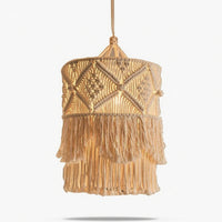 Handmade Macrame Lampshade Cylindrical Macrame Pendant Light Shade Decorative Lampshade with Fringe Unique Design for Bedroom, Cafe