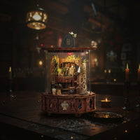 Music Box with Display Cover Wooden Miniature Music Box Small-Scale Decor for Hobbyists, Crafters, Bookshelf, Study Room