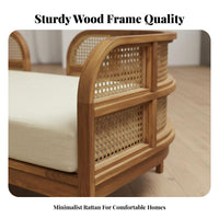 durable Wood Frame Woven rear Settee Natural Rattan Arms Sofa Nordic design Living Room Furniture Minimalist Design for Interior Designers, Apartment Dwellers, Reception Area, Lounge, study alcove, Sunroom