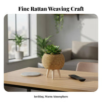 Rattan& design Weave Tripod Planter Desktop Size Flower Pot Holder Modern Design House Decoration Easy Assembly for Plant Lovers, Office Workers, Living Room, Balcony, Windowsill, Garden