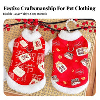 Extra Thick Chinese New Year Pet Outfit Soft & Comfortable Tang Suit Pet Coat Easy On & Remove for Cold Weather, Holiday Parties