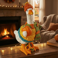 Tabletop Resin Goose Figurine Knitted-Style Goose Figurine with Hat Hand-Painted Cute for Autumn Decor, Fall Decorating